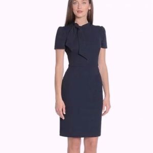 Maggie London Tie Neck Puff Sleeve Scuba Crepe Dress